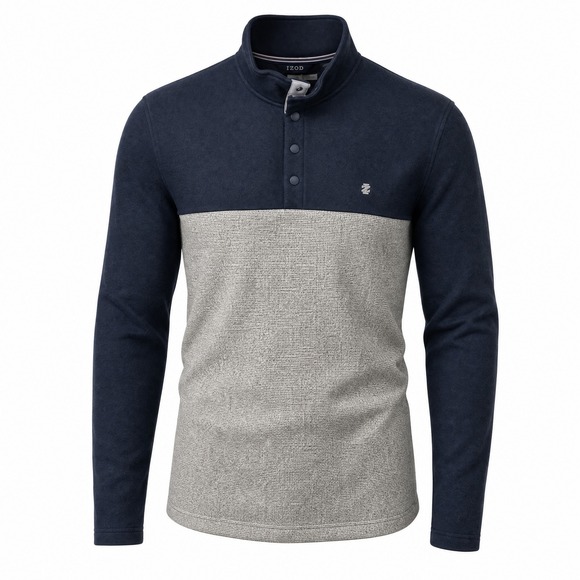 Izod Other - IZOD Pullover 3XLT Navy Grey Colorblock Snap Mock Neck Gorpcore Dadcore Classic